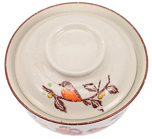 DECOMELODY Ciotola Per Noodle in Ceramica Da 6,5 Pollici Con Coperchio, Ciotola Per Servire Alimenti e Insalatiera Da Pranzo Elegante, Stoviglie Sicure Per Casa e Ristorante