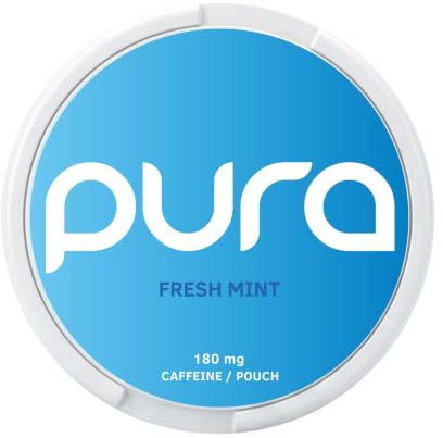 Pura Energy Pouches | 180 mg Naturligt Koffein | Sockerfri Energi med Vitaminer & Aminosyror | 20 Pouches per Can  (1-pack, Fresh Mint)