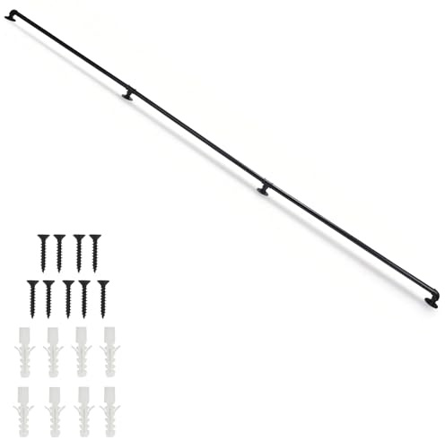 VINGLI 12ft Pipe Handrail for Outdoor&Indoor, Wall Mounted Metal Stair Railing for Elderly/Disabled, Adjustable Tube Safety Handle for Porch, Bathroom, Steps (Black, 12 ft)