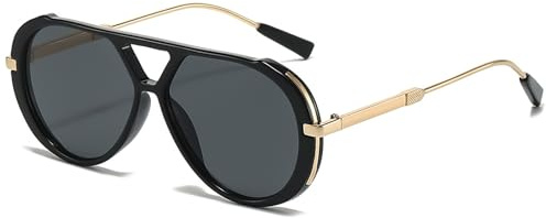 LOJUDI Oversized Pilot Sunglasses Womens Mens - Tinted Lens Retro Large Ladies Sun Glasses Trendy Shades with UV400 Protection - Gold-Black