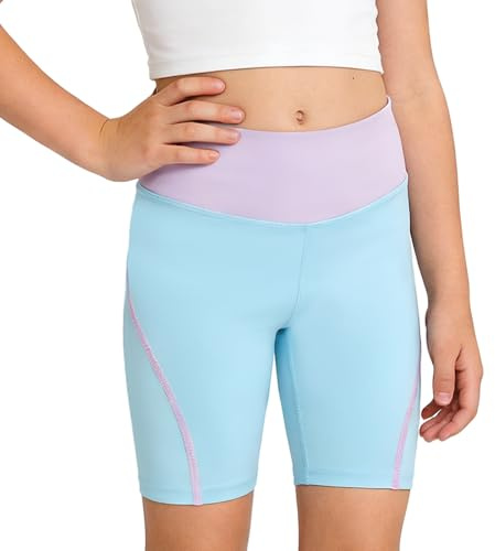 Keyck Cyklingsshorts för flickor, elastisk midja shorts sportbyxor gym för pojkar 5–13 år, Ljusblå, 8-9 år