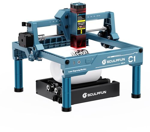 SCULPFUN Grabado láser C1 con rodillo giratorio láser RA Mini, máquina de grabado láser portátil de 3 W, grabado láser de alta precisión de 0,04 mm, rotación de 360 °, grabado cilíndrico
