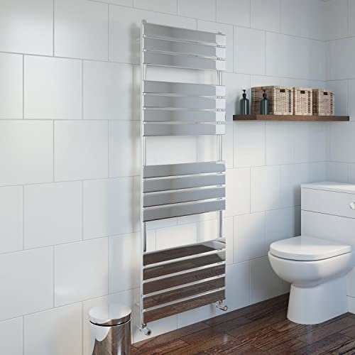 DuraTherm® 1600 x 600mm Flat Panel Heated Towel Rail Radiator Modern Central Heating Bathroom Warmer Wall Mounted Ladder Rad, Polished Chrome