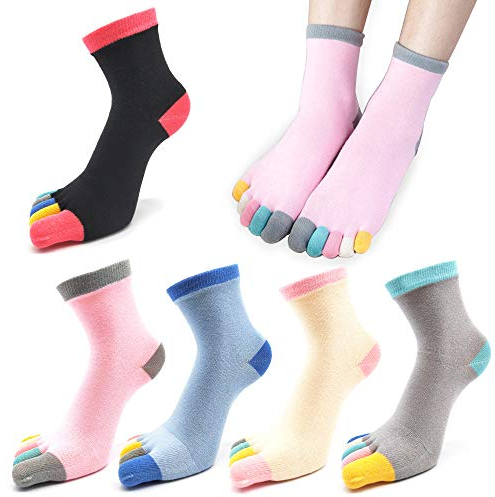 MOAMUN 5 Paare Zehensocken Damen, Weiche Baumwollsocken Lange Socken, Toe Socks Laufsocken Damen Sportsocken Tennissocken für Alltag die Schule Sport das Fitnessstudio Laufen, Größe35-40(Farbe)