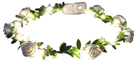 Glowtopia Light Up Floral Wreath Crown Garland with Warm White LEDs Flower Headband Wedding Decoration Festivals (Rosebud - White)