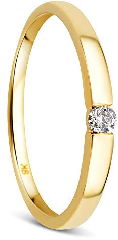 Orovi Verlobungsring Damen -8K (333) Gelbgold – Diamant Ring, Ring Gold mit natürlichem Diamant in Spannfassung, Hypoallergener Goldring, Schmuck Damen, Goldschmuck, inkl. edler Schmuckbox (Größe 52)