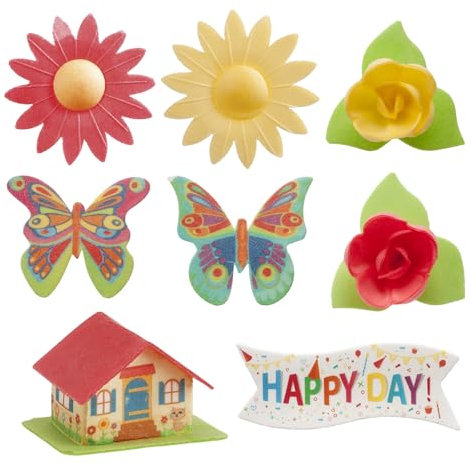 dekora - Fiori, farfalle e decorazioni in cialda per decorare torte e cupcake, fiori in cialda commestibili, decorazioni per torte, 8 pezzi.