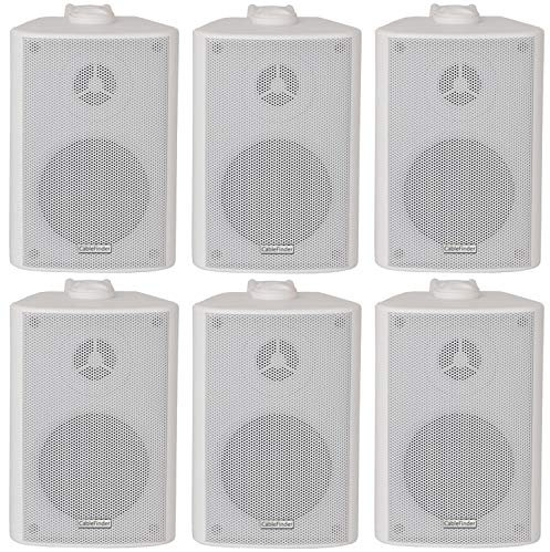 6x (3 Pairs) - 60W 2 Way White Wall Mounted Stereo Speakers & Brackets - 3” 8Ohm - Mini Compact Background Music Loudspeakers For HiFi Surround Sound & Streaming