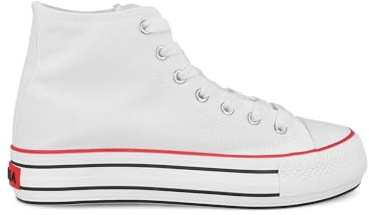 PAYMA - Zapatillas Bambas Botas de Lona Mujer. Puntera de Goma. Playeras de Deporte Casual y Caminar. Color: Blanco Altas Piso Doble. Talla 41