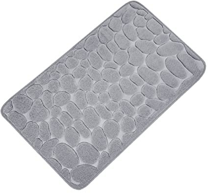 BM 4153 Tappeto Antiscivolo Assorbente in Memory Foam 45x75 cm Grigio Effetto Pietra Sassolini Tappetino Lavabile Morbido Assorbente da Terra per Vasca, Doccia e Bagno