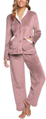 iClosam Pigiama Donna Invernale in Flanella Due Pezzi Maniche Lunghe | Tessuto Morbido, Tessuto in Flanella, Chiusura con Bottoni, Pantaloni Lunghi, Calore Confortevole, Vestibilità Comoda