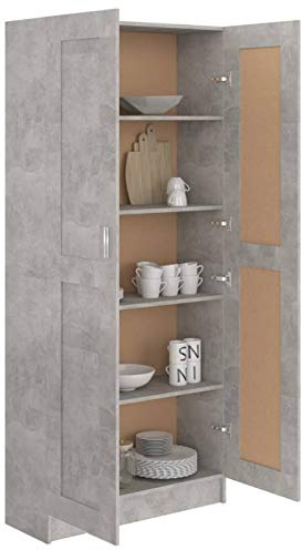 Libreria per Libri, Scaffale con 5 Scomparti e 2 Ante, 82,5 x 30,5 x 185,5 cm, in Legno Multistrato e MDF, Grigio Cemento for Soggiorno, Camera da Letto e Ufficio