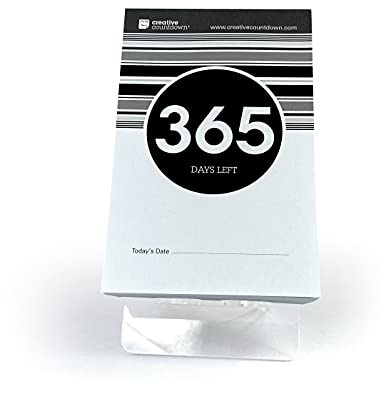 1 Year (365 Days) Event, Goal & Special Occasion Count Down Calendar - 5.75x3.75 - Black & White Tear Off Countdown Calendar - Tear Away Desktop Calendar with Writing Space & Sleek Acrylic Display