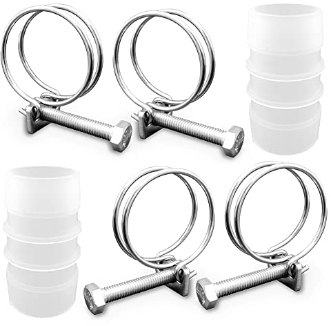 ZANPOON Doppeldraht-Schlauchschellen mit 2 Inline-Teichschlauchverbinder-Verbindungsstücken, verstellbare Schlauchschellen aus 304 Edelstahl, geeignet für Haus und Industrie (32 mm)