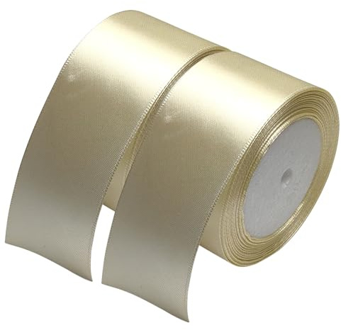 Chenkou Craft Solid Satin Ribbon Ribbons 50 Yards (2 Rolls) Beige Craft Bow Party Decoration Packing Ribbons (Beige, 2(50mm)