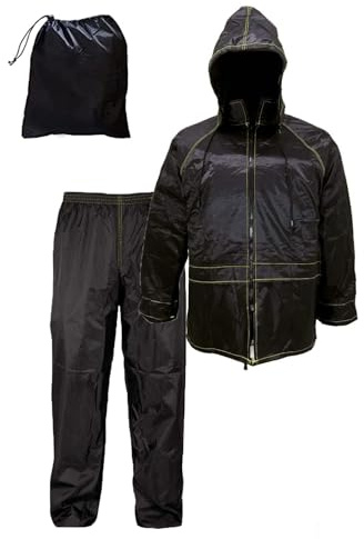 Susy Shop Traje para lluvia impermeable para motocicleta, scooter, bicicleta, resistente al viento, con capuch, en varias tallas, Negro, XXL