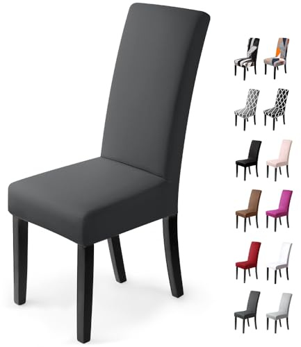 Coprisedie con schienale 4 pezzi Elasticizzato Copertura della sedia bi-elastico per una misura universale, Coppia spandex Coprisedia molto facile da pulire e di lunga durata(4 pezzi ,Grigio Scuro)