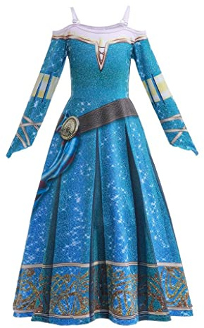 Lito Angels Deguisement Robe Princesse Merida Re pour Enfant Fille Taille 6-7 ans, Bleu (étiquette en tissu 100)