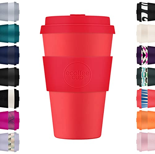 Ecoffee Cup 14oz 400ml Wiederverwendbare umweltfreundliche 100% pflanzliche Kaffeetasse mit Silikondeckel und Hülle - Melaminfreie und biologisch abbaubare Reisetasse, Meridian Gate