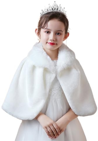SK Studio Coprispalle in pelliccia sintetica da bambina, bolero, mantello da principessa, per feste, colore: bianco, bianco, 5-7 anni