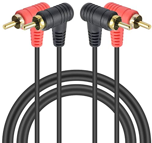 Duttek Cavo Stereo Subwoofer, 2RCA a 90 Gradi 1 Metro, Maschio-Maschio per Audio, Altoparlanti, Home Theater, Surround Sound, HDTV, TV, Studio, Sound Bar