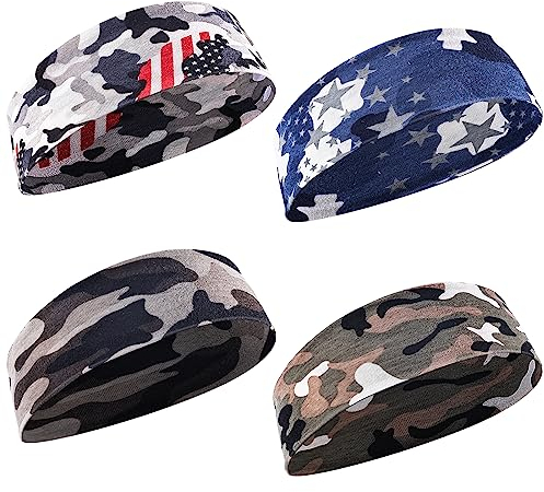 WLLHYF Kinder-Sport-Stirnbänder 4 Stück athletische Schweißbänder Stirnband für Jungen Camouflage Sport-Stirnband schweißabsorbierend elastisches Haarband für Fußball Baseball Basketball