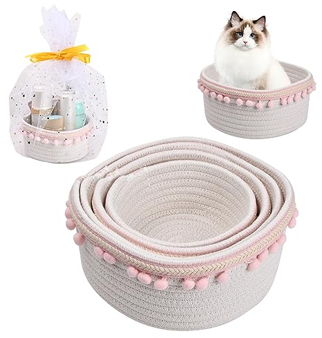 Roseyan 4er Set Aufbewahrungskorb Korb,Aufbewahrungskorb Geflochten Baumwollseil Kinder Baumwollseil Geflochten Stapelbare Deko Korb für Kinderzimmer Wohnzimmer Bad (Geschenkverpackung Star Gaze)