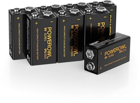 POWEROWL High Capacity 9V Batteries 8 Pack, Alkaline 9 Volt Battery 6LR61 for Smoke Detector Fire Alarm and More Devices