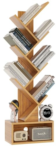 YMYNY Bücherregal im Baumform, 6 Ebenen Raumteiler, Standregal, Modernes Holzregal für Bücher/Filme/CDs, Bücherturm Freistehend für Wohnzimmer, Home Office, Arbeitszimmer, Naturfarben HBC016N