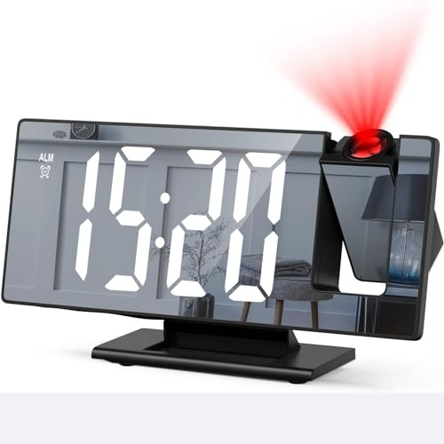Sveglia Digitale con Proiezione, Sveglia con Proiettore Soffitto, Orologio Digitale Alimentata Tramite USB, con Grande Display, Temperatura, Snooze, Data, 12/24HR, 3 Livelli di Luminosità