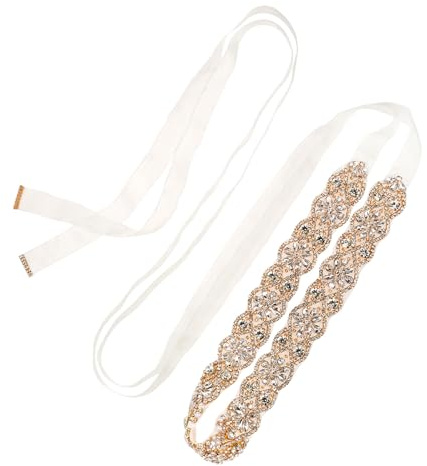 QUARKZMAN Cinturón de Novia Con Pedrería para Boda Vestido Rosa Oro Hecho A Mano Con Cristales de Cinturón de Dama de Honor de Cristal Accesorios para Vestidos Con Cinta