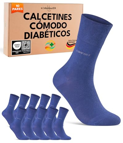 sockenkauf24 10 Paia Calze Confort Diabetici Uomo 43-46 senza Elastico Cotone senza Cucitura Blu