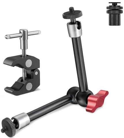 JEBUTU Brazo Mágico 11 Pulgadas con Super Clamp, Abrazadera de Brazo Mágico con Soporte de Zapata fría para Monitor, Luz LED, Micrófono, Carga máx. 2,5KG
