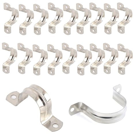 Vikrami lighting Pipe Strap Clamp, 20Pcs Stainless Steel U Shaped Saddle Clamps, Heavy Duty Metal U Bracket with 2 Holes-Stainless Steel Conduit Clamps-Pipe Mounting Brackets U Hose Clamp Fittings