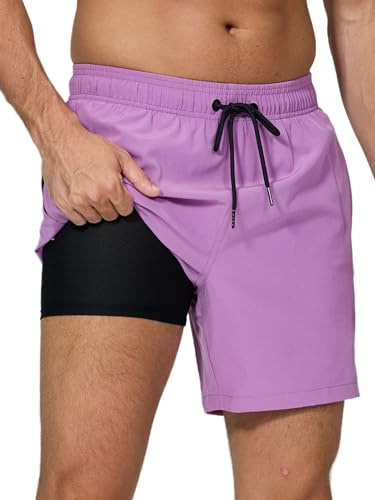 Arcweg Costume da Bagno da Uomo con Boxer Slip Foderato Pantaloncini da Bagno Fodera a Compressione 2 in 1 Pantaloncini da Spiaggia con Tasca con Cerniera Surf Kaki L(EU)