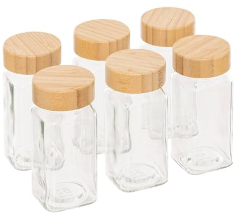 5Five - Lot de Pot à Épices Transparent en Verre et Bambou - Organisateur d’épices