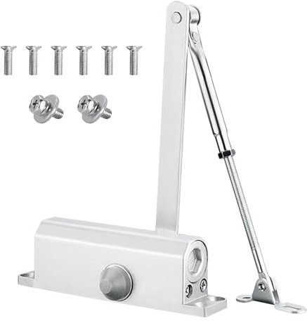 Erme Porte Automatique Réglable Avec Retenue (30-65kg) / Ressort de Porte Avec Système Hydraulique/Ferme Porte Automatique/Groom Fermeture Porte/Amortisseur Porte (argent)
