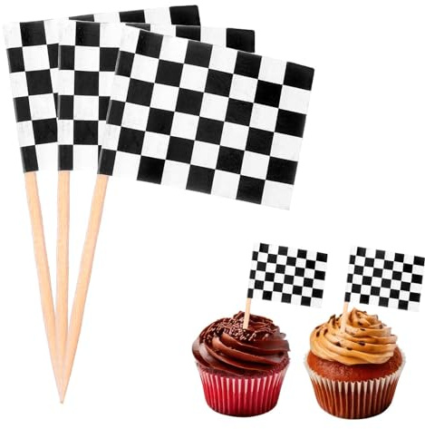 Ymapinc 100 palitos para decoración de cupcakes, banderas a cuadros decoración de cupcakes, decoración de celebraciones, eventos deportivos, fiestas, suministros de club