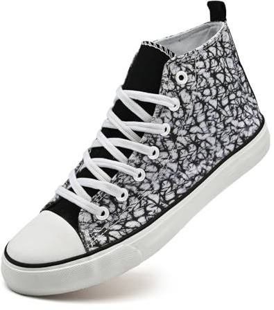 sharllen High Top Trainers Women Canvas Sneakers Ladies Lace Up Canvas Shoes for Men Women Plimsolls Pumps Casual Tennis Shoes(Black White 270)