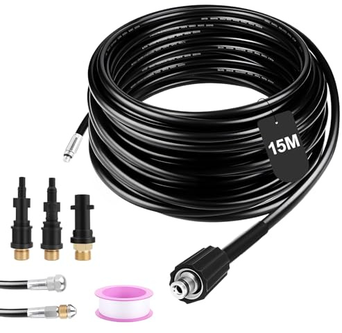 SOONHUA 15M Tubo di Sonda Sturatubi, 210 bar Kit Pulizia Tubi di Scarichi con 2 Ugelli compatibile con Karcher K2 K7, Lavor, Bosch, Parkside, Accessorio per idropulitrici