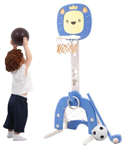 4-i-1 basketkorg för barn set med basket, fotboll, ring, kasta, golfspel, höjdjusterbart basketstativ