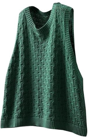 Women's Sleeveless Jumpers Round Neck Loose Fit Knitted Vest Pullover Jumper Autumn Casual Ladies Sweater Vest(Green, XL)