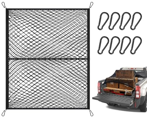 Mycket elastiskt bagagenät dubbla lager – cargonät för pickup, enkel lastbils-säng-arrangör, 1,2 x 1,2 m töjbart till 2,1 x 2,1 m (dubbla lager), enkel lastbilspickup-arrangör för dagliga lätta laster