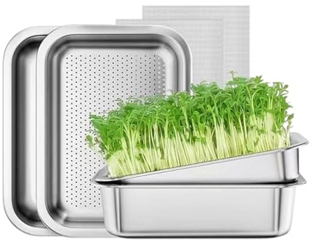 Sprouting Tray Kit, stöder växtodling, 28/21/7 cm, groddar i rostfritt stål, groningsbrickset, lätt att rengöra och underhålla, för bönor inomhus utomhus trädgård