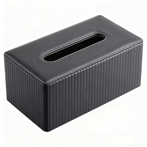 Porta Fazzoletti,Rettangolare Fazzoletti Box,Porta Fazzoletti in Pelle,per Tessuti Viso,Tovaglioli,Perfetta per Bagno,Scrivania,Vanità,Camera da Letto,Comodini (Grigio)