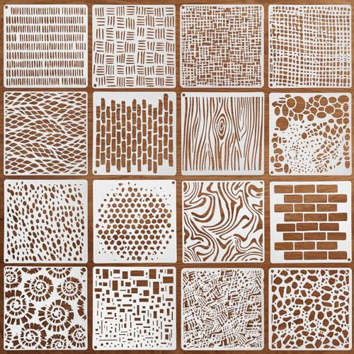 16 Pcs Cubist Stencils for Crafts, 6 X 6 Inch Mixed Media Texture Stencils, Reusable Stencil for Painting on Wood Wall Furniture Fabrics Decor