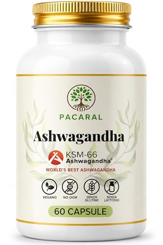 Ashwagandha KSM-66 Alto Dosaggio Pura - 180 Capsule Vegane fino a 6 Mesi di Scorta, Integratore 5% Withanolidi – Stress, Sonno, Benessere, Withania Somnifera - Prodotto in Italia PACARAL