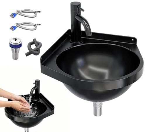 Zestivra Lavabo de pared - Esquina triangular semicircular grifo lavamanos - Lavabo Triangular de Montaje en Pared,Para baño cocina hogar lavandería jardín patio cuarto de barro
