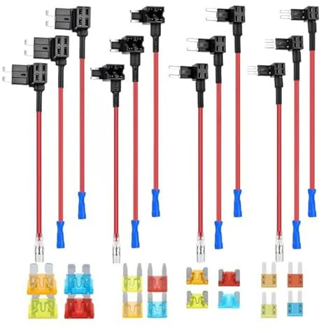 12 Piezas Portafusibles 12V-32V Robacorrientes – 4 Tipos (Mini/Micro/Micro2/Estándar) con Fusibles 5A/10A/15A/20A – Adaptador Fusible para Coches, Camiones, Motos, Barcos – Fácil Instalación