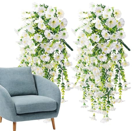 Konstgjorda Petunior 2 Stycken Imiterade Blommor | Utomhus Falsk Petunia Dekoration för utomhus, patio, träd, , bak, balkong, inomhus, bröllop och fest